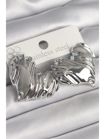 Pirinç Gümüş Renk İşlemeli Kalp Model Kadın Küpe