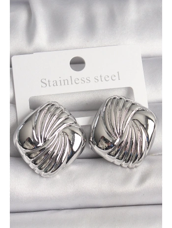 Pirinç Gümüş Renk İşlemeli Kare Model Kadın Küpe