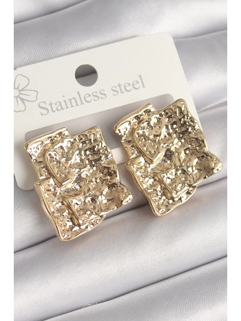 Pirinç Gümüş Renk İşlemeli Kare Plaka Model Kadın Küpe