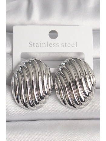 Pirinç Gümüş Renk İşlemeli Oval Model Kadın Küpe