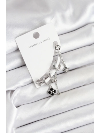 Pirinç Gümüş Renk Kadın Set Küpe