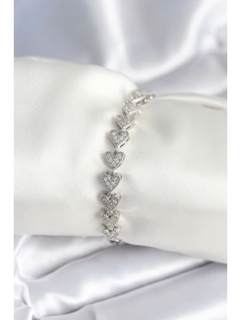 Pirinç Gümüş Renk Kalp Model Kadın Bileklik