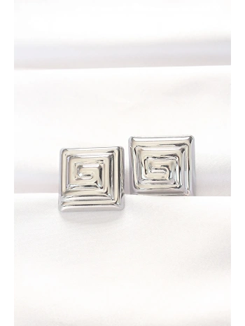 Pirinç Gümüş Renk Kare Form Küpe