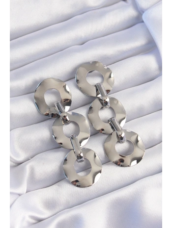 Pirinç Gümüş Renk Oval Ayna Model Sallantılı Küpe