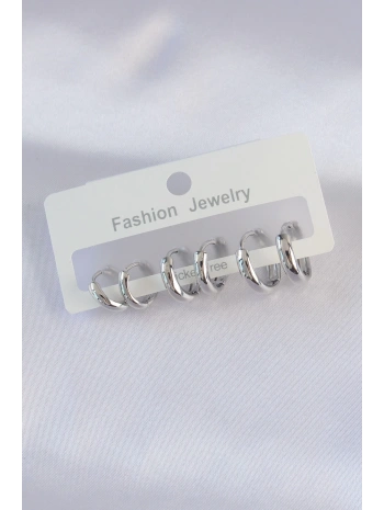 Pirinç Gümüş Renk Oval Bombeli Küpe Seti