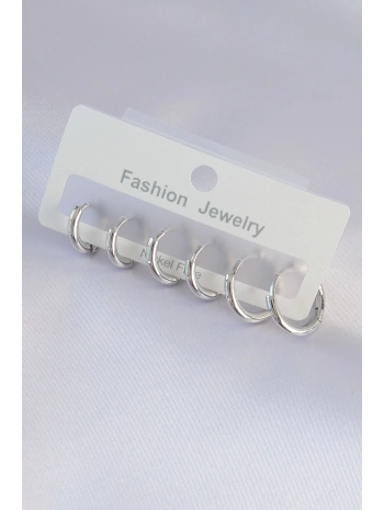 Pirinç Gümüş Renk Oval Küpe Seti