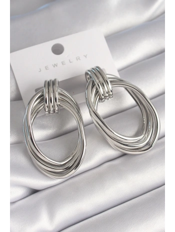 Pirinç Gümüş Renk Oval Model Kadın Küpe