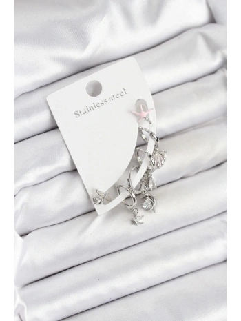 Pirinç Gümüş Renk Set Küpe