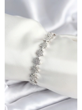 Pirinç Gümüş Renk Yıldız Model Kadın Bileklik