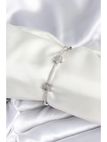 Pirinç Gümüş Renk Yıldız Model Kadın Bileklik