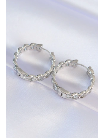 Pirinç Gümüş Renk Zincir Model Halka Küpe