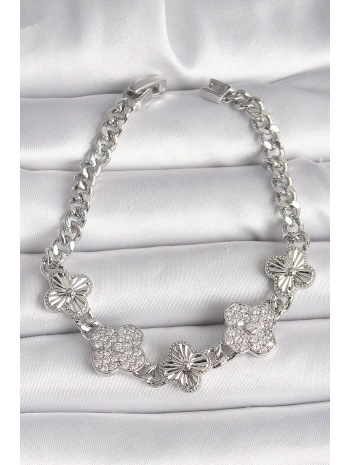 Pirinç Gümüş Renk Zincir Yonca Model Kadın Bileklik