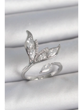 Pirinç Gümüş Renk Zirkon Taşlı Balık Kuyruğu Model Ayarlanabilir Kadın Yüzük