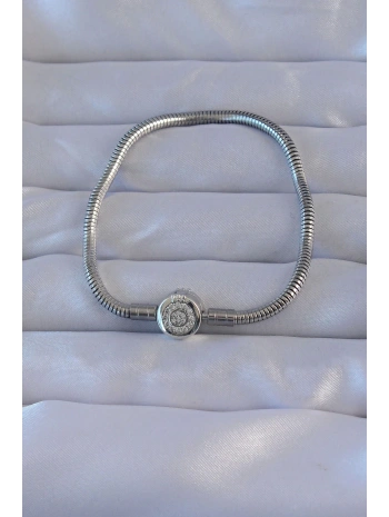 Pirinç Gümüş Renk Zirkon Taşlı Charm Bileklik
