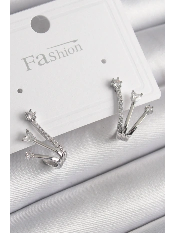 Pirinç Gümüş Renk Zirkon Taşlı Kadın Küpe