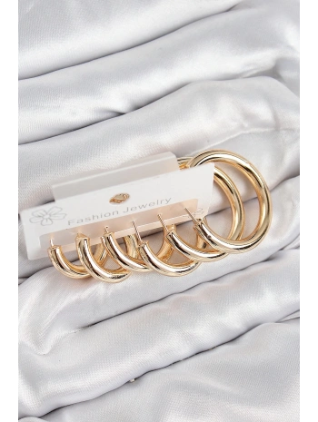 Pirinç Halka Model Gold Renk Kadın Set Küpe