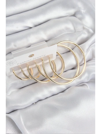 Pirinç Halka Model Gold Renk Kadın Set Küpe