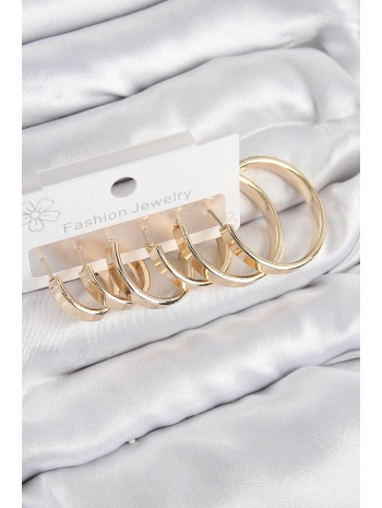 Pirinç Halka Model Gold Renk Kadın Set Küpe