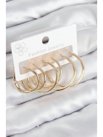 Pirinç Halka Model Gold Renk Kadın Set Küpe