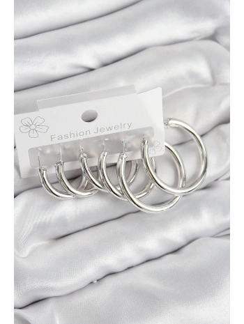 Pirinç Halka Model Gümüş Renk Kadın Set Küpe