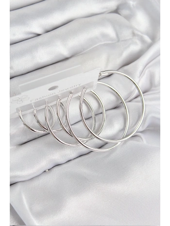 Pirinç Halka Model Gümüş Renk Kadın Set Küpe