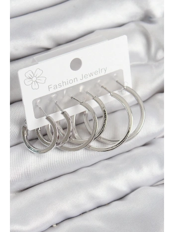 Pirinç Halka Model Gümüş Renk Kadın Set Küpe