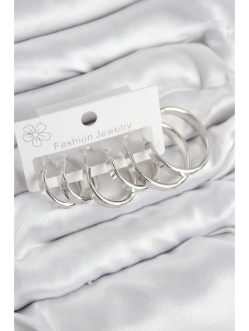 Pirinç Halka Model Gümüş Renk Kadın Set Küpe