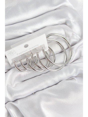 Pirinç Halka Model Gümüş Renk Kadın Set Küpe