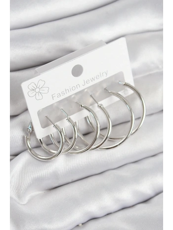 Pirinç Halka Model Gümüş Renk Kadın Set Küpe