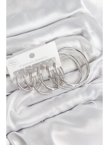 Pirinç Halka Model Gümüş Renk Kadın Set Küpe