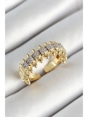 Pirinç Kurşun Figürlü Zirkon Taşlı Gold Renk Ayarlanabilir Kadın Yüzük