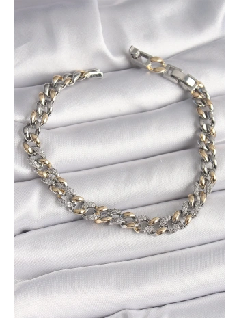 Pirinç Mix Renk Zirkon Taşlı Zincir Model VIP Seri Kadın Bileklik