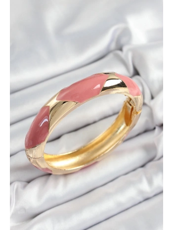 Pirinç Pembe Mineli Baklava Model Gold Renk Kadın Kelepçe