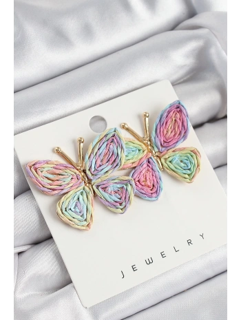 Pirinç Rainbow Kelebek Model Gold Renk Kadın Hasır Küpe