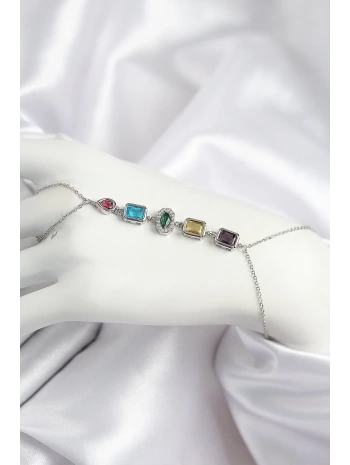 Pirinç Renkli Zirkon Taşlı Model Gümüş Renk Şahmeran