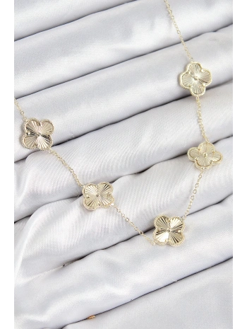 Pirinç VIP Yonca Model Gold Renk Kadın Kolye