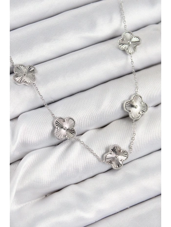 Pirinç VIP Yonca Model Gümüş Renk Kadın Kolye