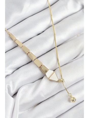 Pirinç Yılan Model Gold Renk Asansörlü Kadın Kolye