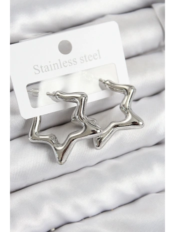 Pirinç Yıldız Model Gümüş Renk Kadın Küpe