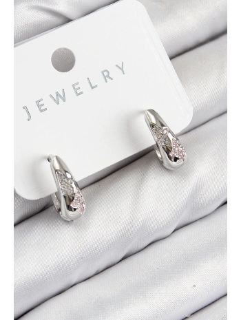 Pirinç Zirkon Taş Desenli Model Gümüş Renk Kadın Küpe