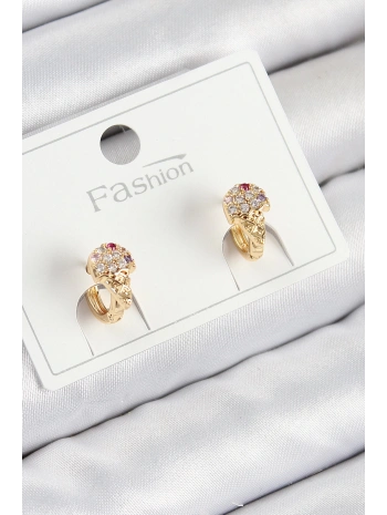 Pirinç Zirkon Taşlı Dondurma Model Gold Renk Çocuk Küpe