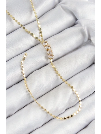 Pirinç Zirkon Taşlı Ezme Zincirli Model Gold Renk Y Kolye