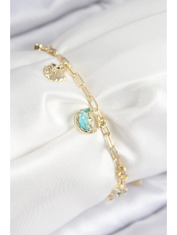 Pirinç Zirkon Taşlı İstiridye Model Gold Renk Kadın Bileklik