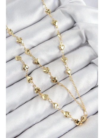Pirinç Zirkon Taşlı Kalp Model Gold Renk Y Kolye