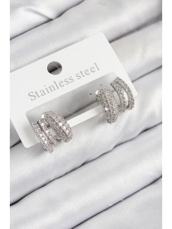 Pirinç Zirkon Taşlı Kıvrımlı Model Gümüş Renk Kadın Küpe