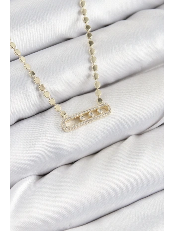 Pirinç Zirkon Taşlı Messika Model Ezme Zincir Gold Renk Kadın Kolye