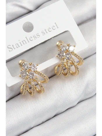 Pirinç Zirkon Taşlı Model Gold Renk Kadın Küpe