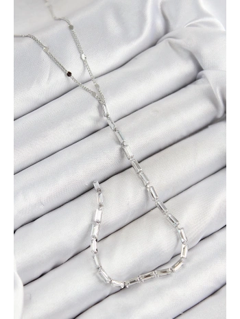 Pirinç Zirkon Taşlı Model Gümüş Renk Y Kolye