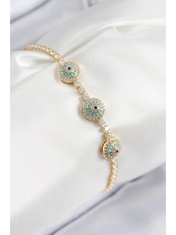 Pirinç Zirkon Taşlı Nazar Model Gold Renk Kadın Bileklik