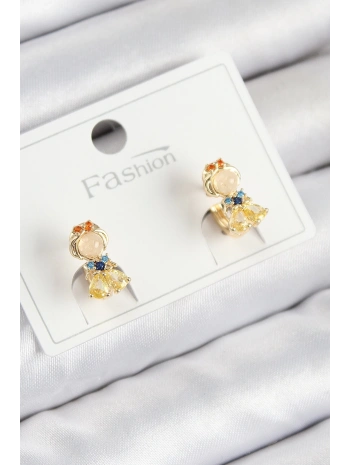 Pirinç Zirkon Taşlı Pamuk Prenses Model Gold Renk Çocuk Küpe